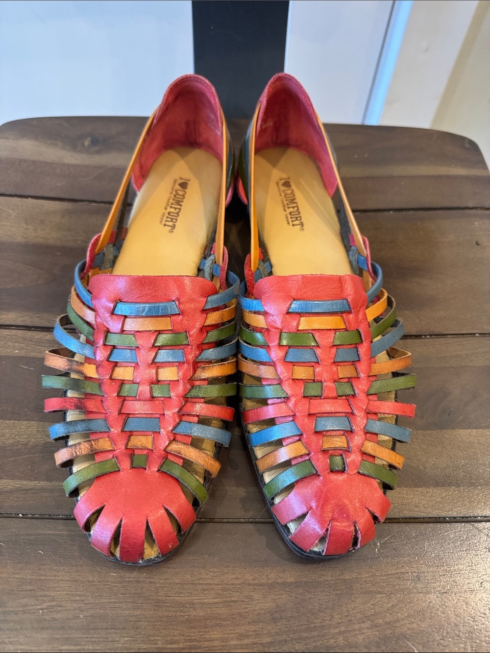 Baja I Love Comfort Rainbow Woven Leather Huarache Sandals Flats Loafers